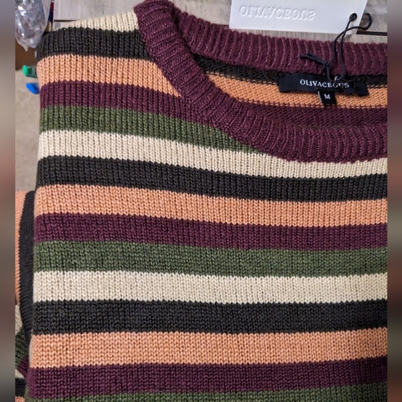 Olivaceous sweater women's medium long sleeve striped burgundy/olive nwt - Picture 6 of 16